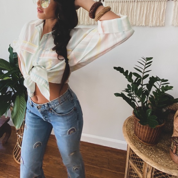 ONE OF A KIND LEVI HAND EMBROIDERED RAINBOW JEANS - Picture 7 of 16